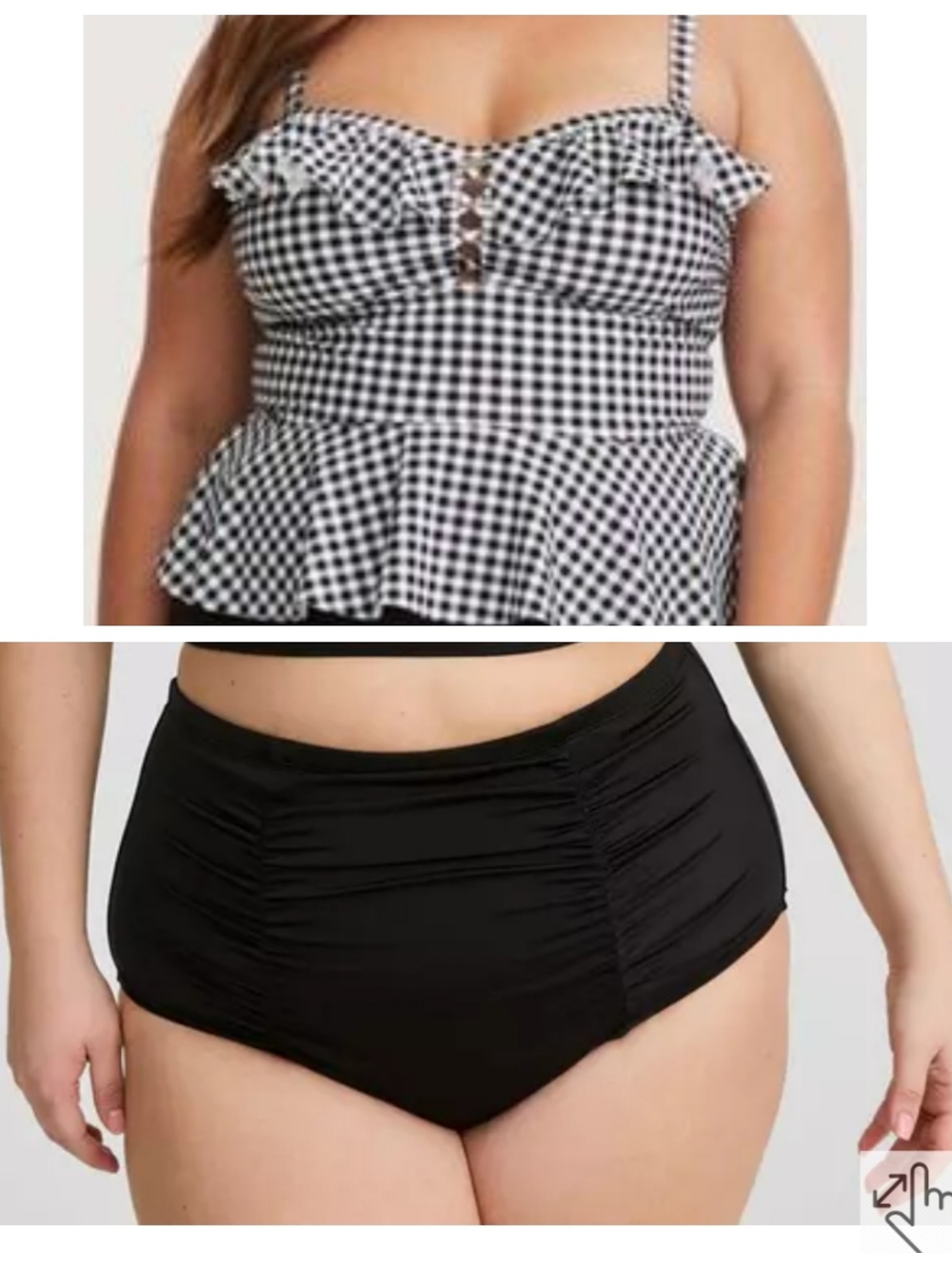 torrid 1 Black & White Gingham Peplum Tankini Top with Black High Waist Bottoms